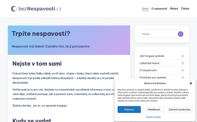 Náhled webu Bez nespavosti
